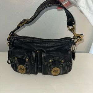 Coach Black Leather Bag with Colorful Lining